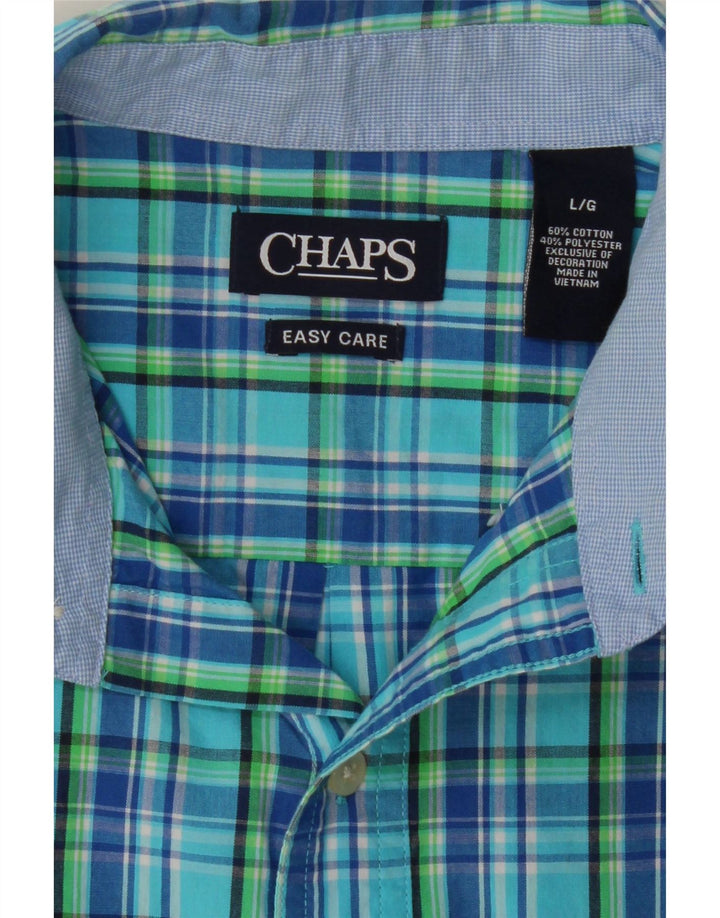 CHAPS Mens Grant Fit Short Sleeve Shirt Large Blue Check Cotton Vintage Chaps and Second-Hand Chaps from Messina Hembry 