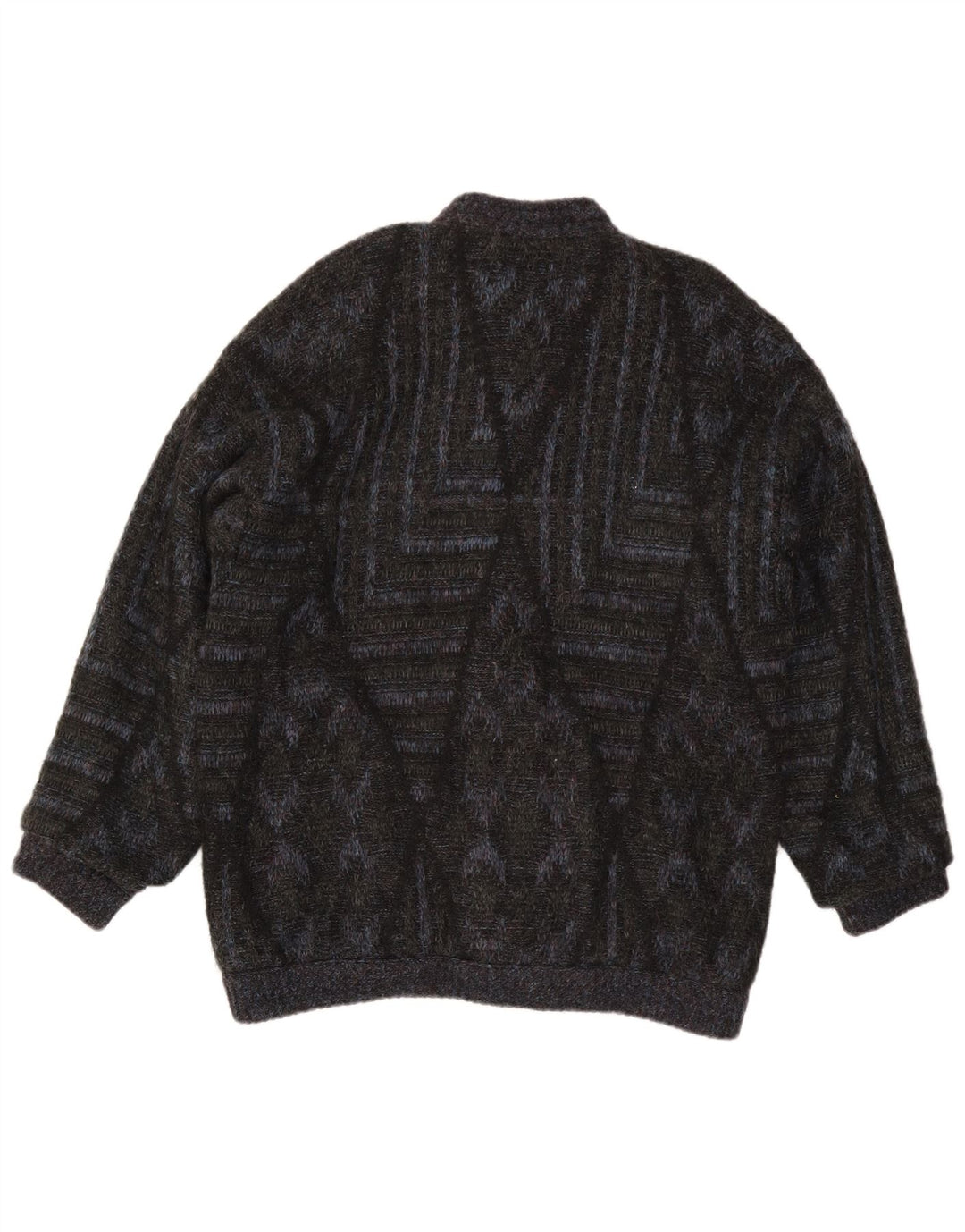 Vintage męski sweter rozpinany, duży, czarny, geometryczny