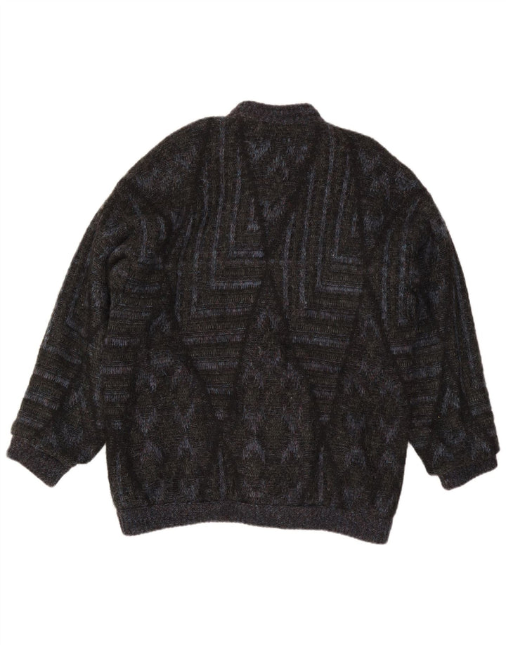 Vintage męski sweter rozpinany, duży, czarny, geometryczny