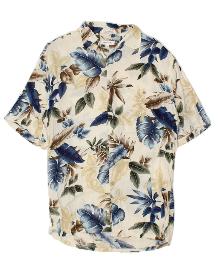 PIERRE CARDIN Mens Abstract Pattern Short Sleeve Shirt Small White Rayon Vintage Pierre Cardin and Second-Hand Pierre Cardin from Messina Hembry 