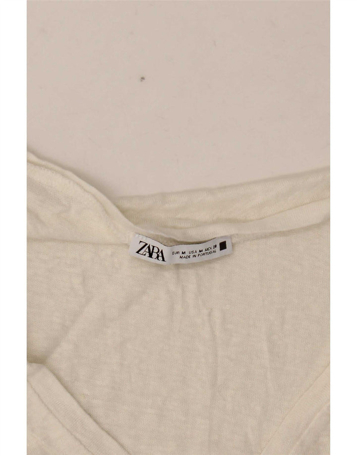 Damski T-shirt Zara Crop Top UK 12 Średni Biały