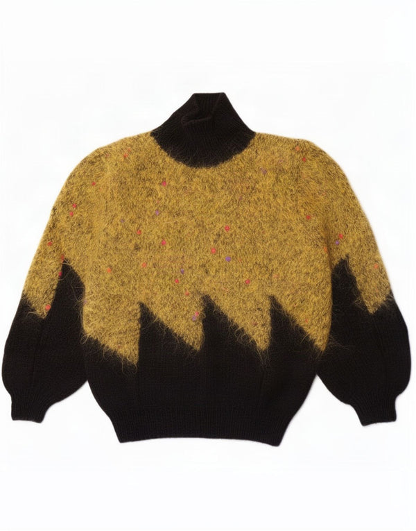 Vintage damski sweter z golfem UK 18 XL Żółty blok kolorów