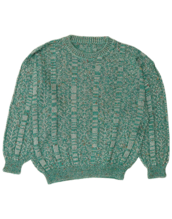 Sweter damski w stylu vintage z dekoltem w łódkę UK 14 Średni zielony nakrapiany