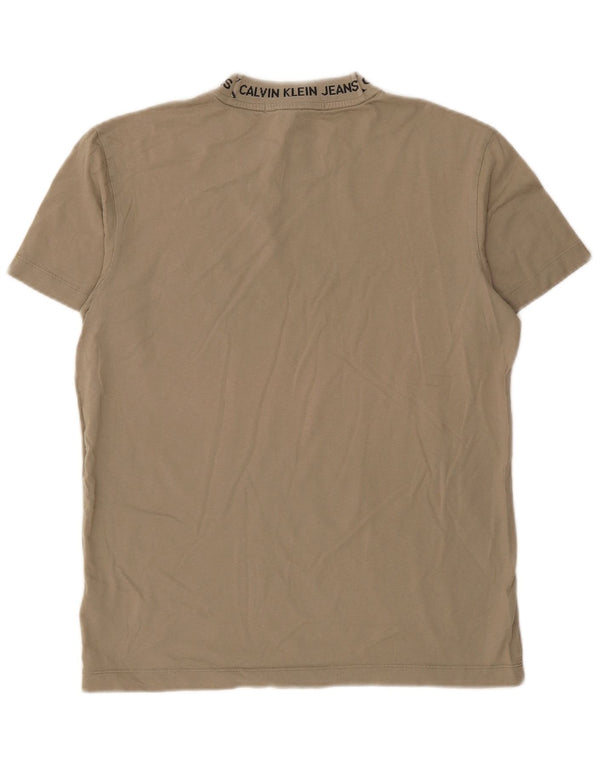CALVIN KLEIN JEANS Męski T-shirt z grafiką, mały, bawełniany khaki
