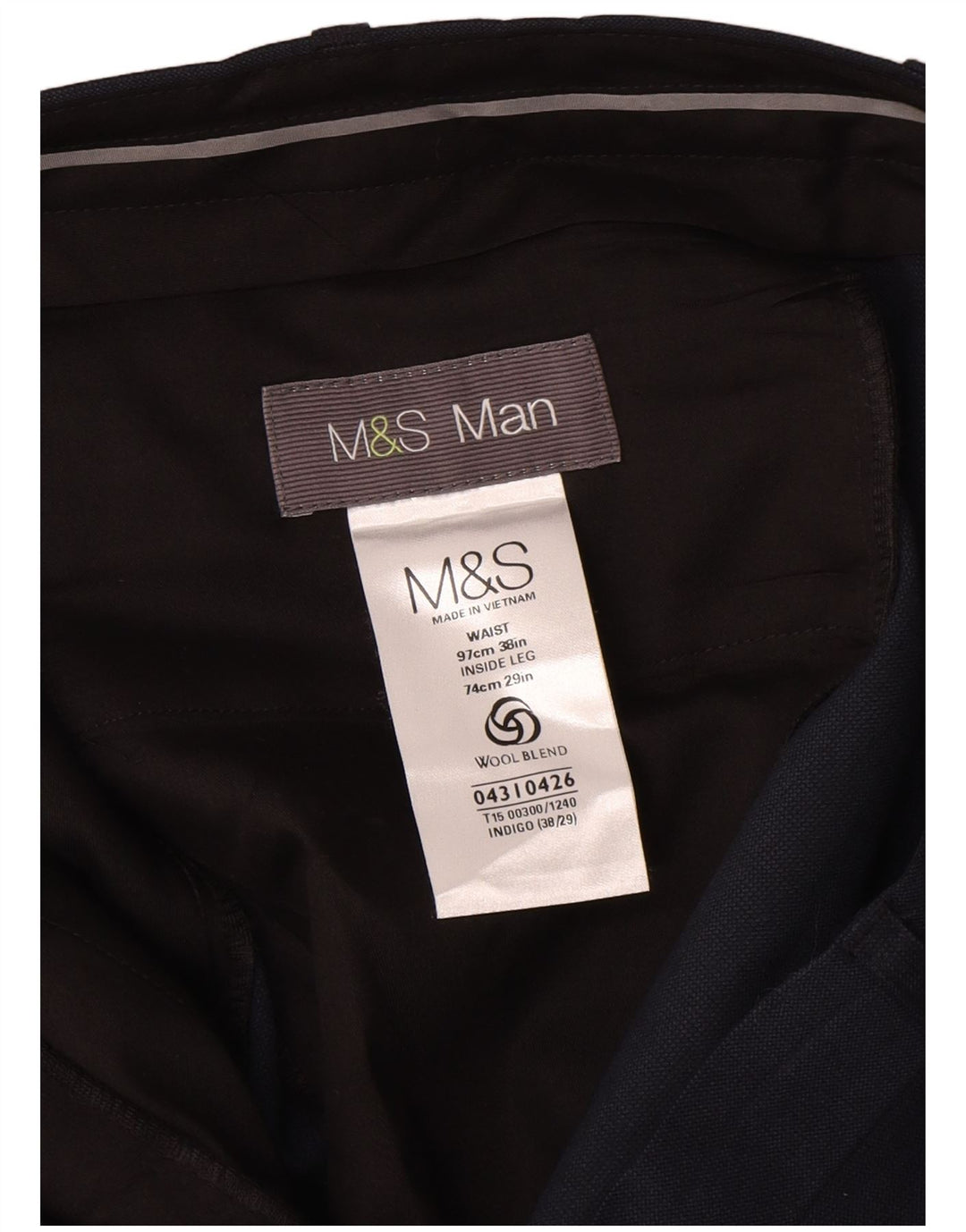 Marks & Spencer Męskie spodnie Chino Pegged W38 L29 Granatowa wełna