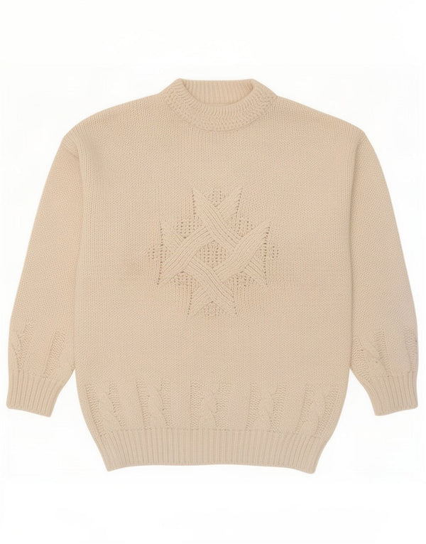 Vintage męski sweter z golfem, duży, biały, wełniany