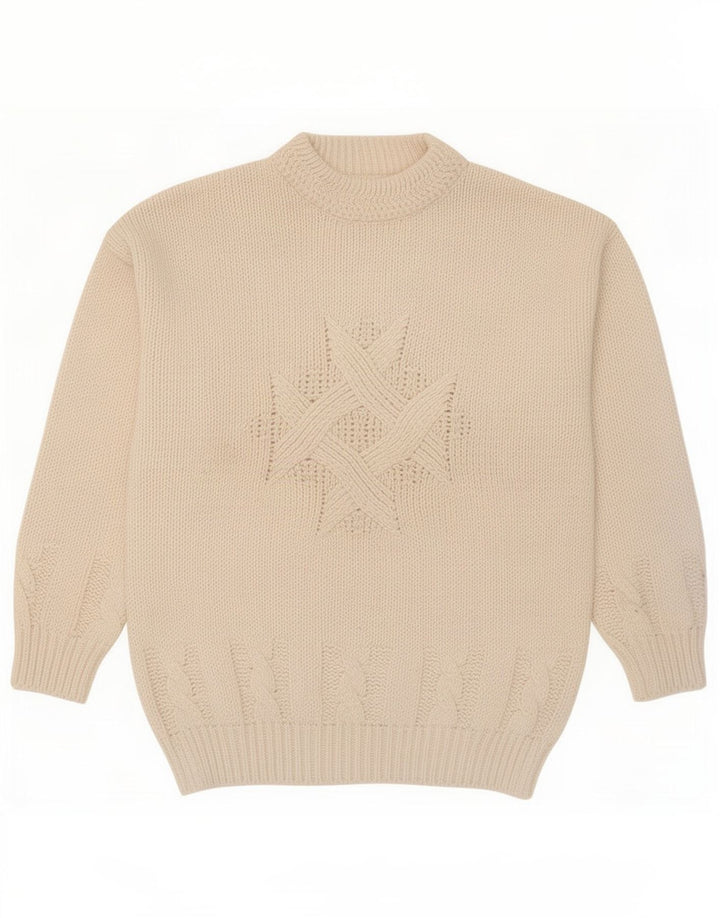 Vintage męski sweter z golfem, duży, biały, wełniany