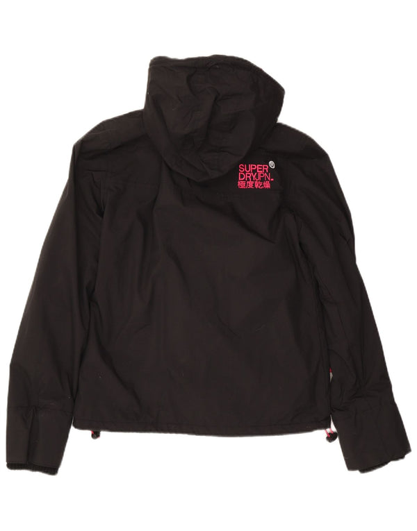 Damska kurtka wiatrówka z kapturem Superdry UK 10, mała, czarna nylonowa