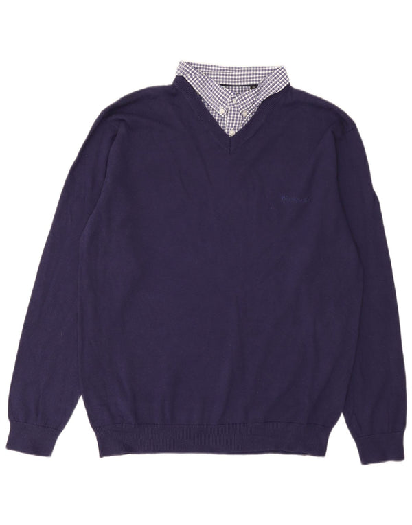 Męski sweter Pierre Cardin z dekoltem w kształcie litery V, XL, granatowy, bawełniany