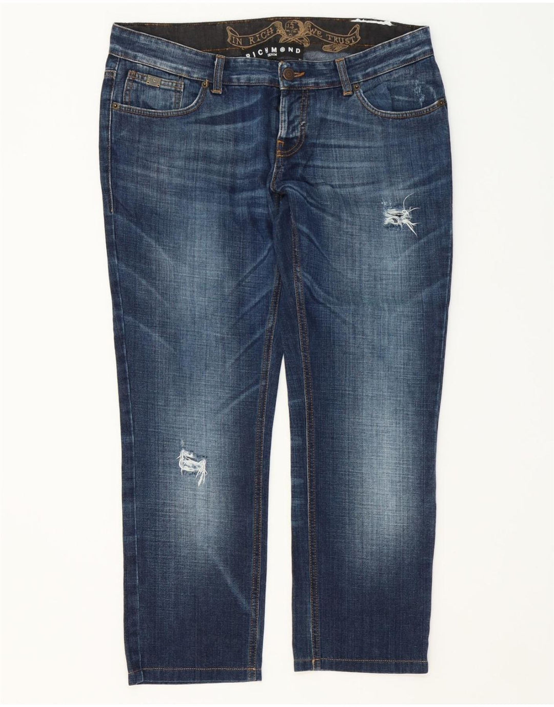 RICHMOND Womens Distressed Cropped Jeans W34 L24 Blue Cotton Vintage Richmond and Second-Hand Richmond from Messina Hembry 