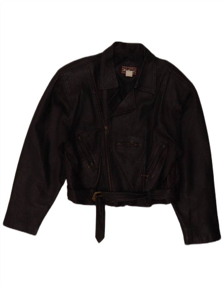 Damska skórzana kurtka motocyklowa VINTAGE UK 14, średnia czarna skóra