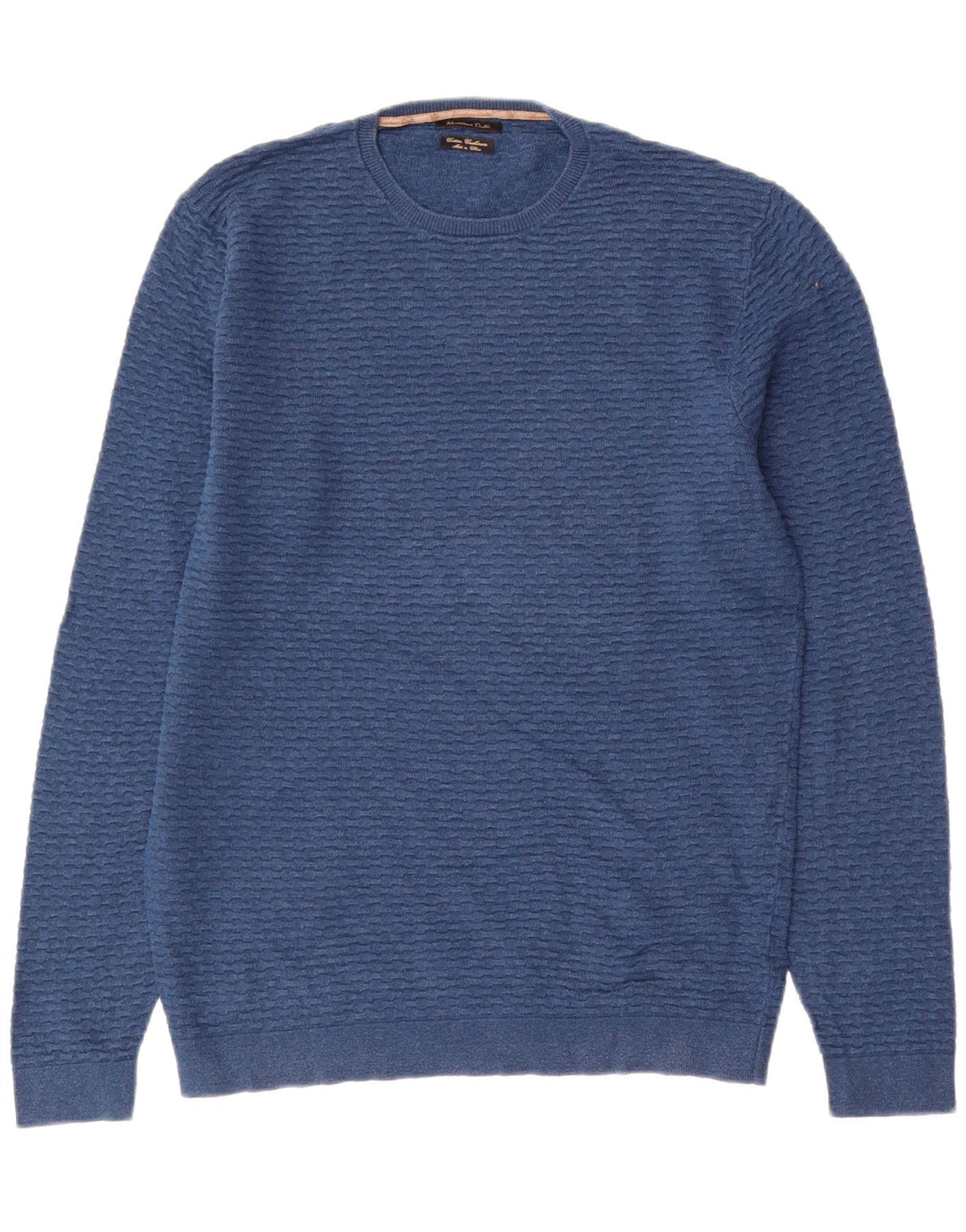 Męski sweter z okrągłym dekoltem Massimo Dutti, średnioniebieski, bawełniany