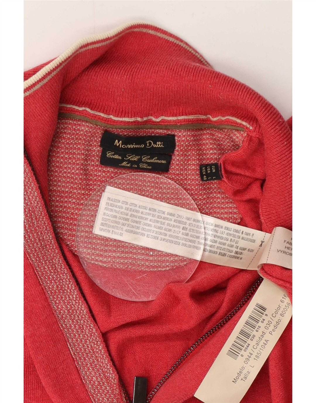 Męski sweter zapinany na zamek Massimo Dutti, duży, czerwony, bawełniany