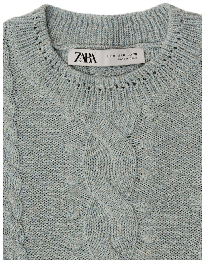 Damski sweter ZARA z okrągłym dekoltem UK 14, średni niebieski