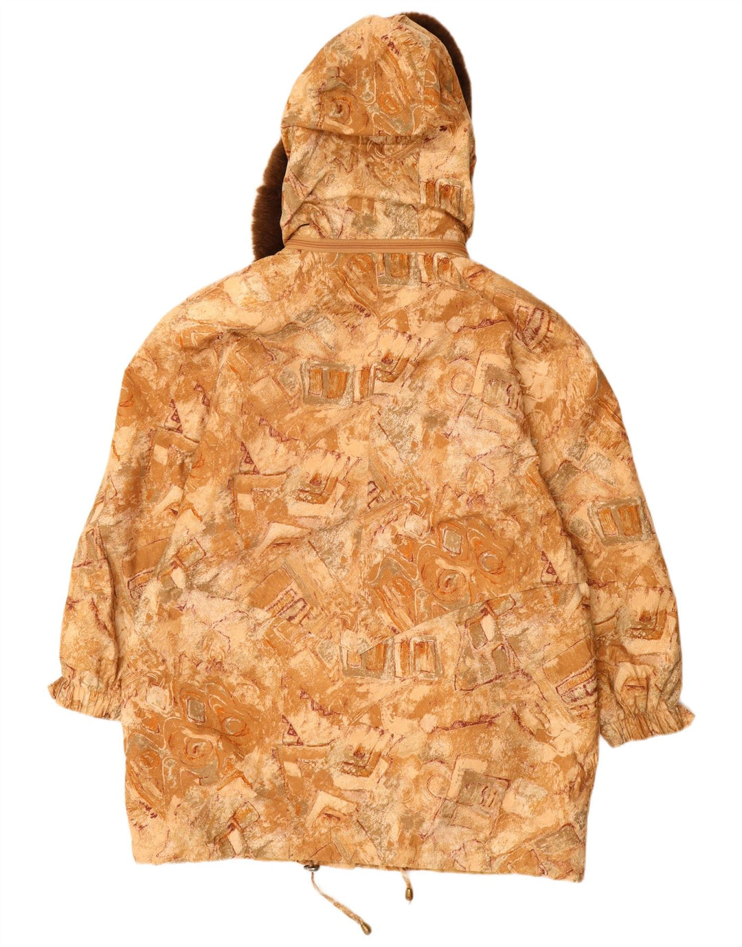 Damski płaszcz wiatrówka z kapturem VINTAGE Rozmiar 22 3XL Beżowy geometryczny