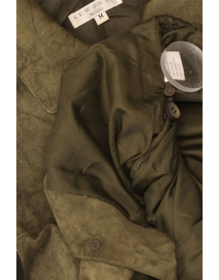 Vintage damska kurtka zamszowa z dzianiny UK 14, średnia zielona skóra