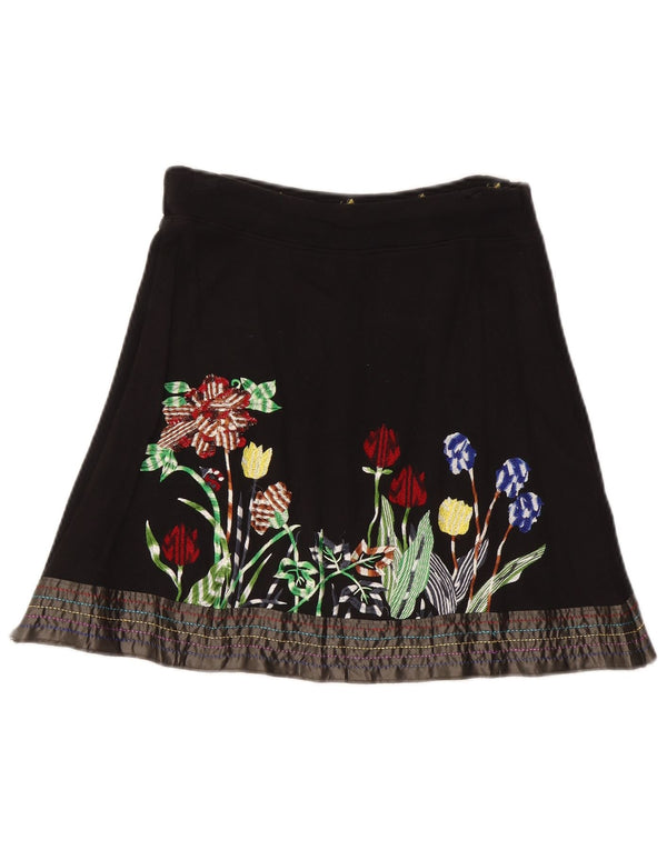 Desigual damska spódnica w kształcie litery A mała W27 czarna bawełniana w kwiaty