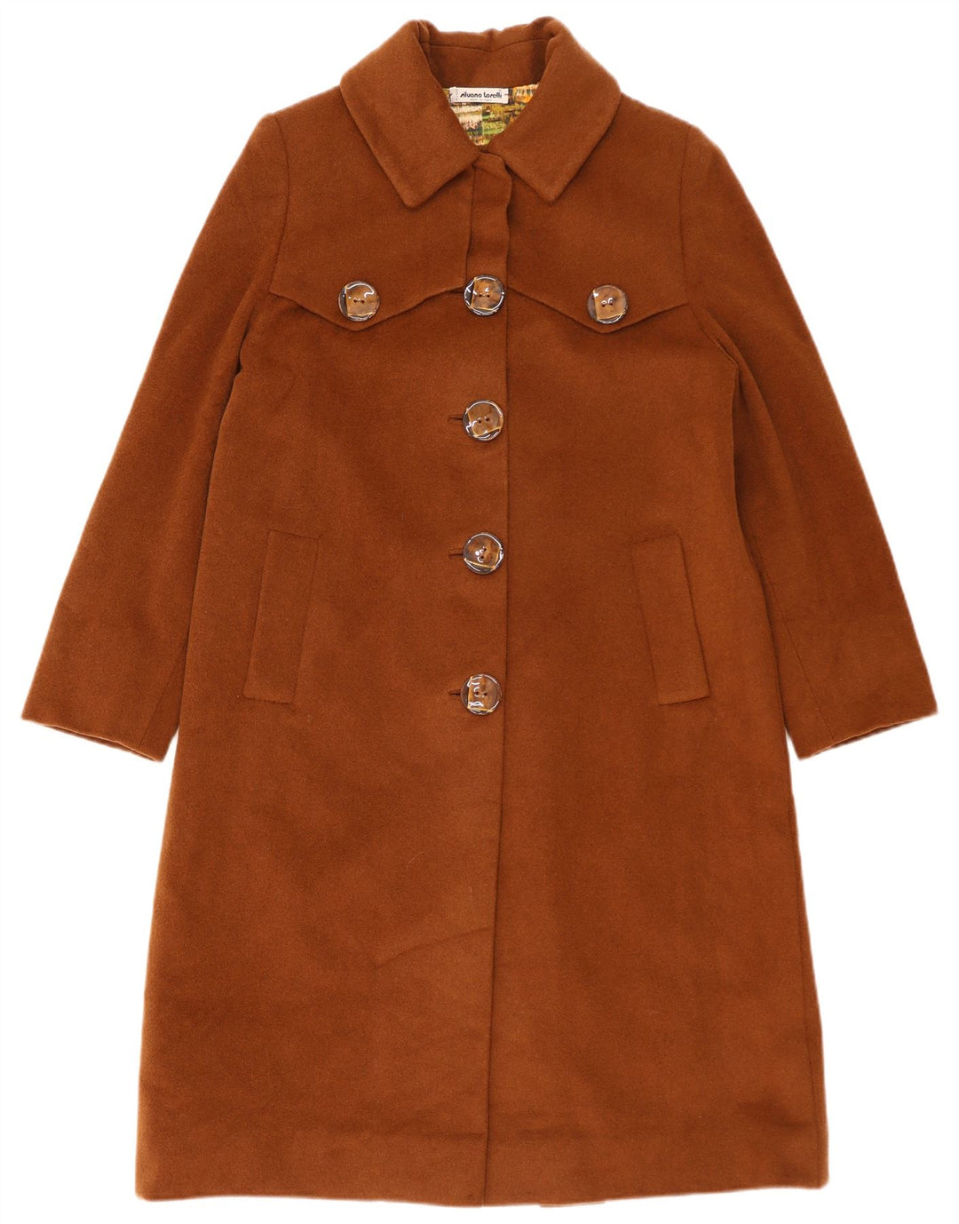 Płaszcz damski w stylu vintage UK 14, duży, brązowy, wełniany