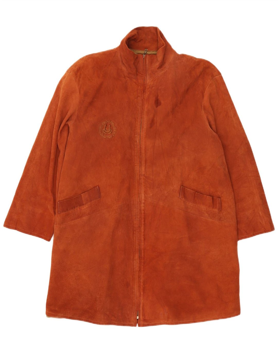 Vintage damski oversize'owy zamszowy płaszcz IT 42 średniej wielkości brązowa skóra