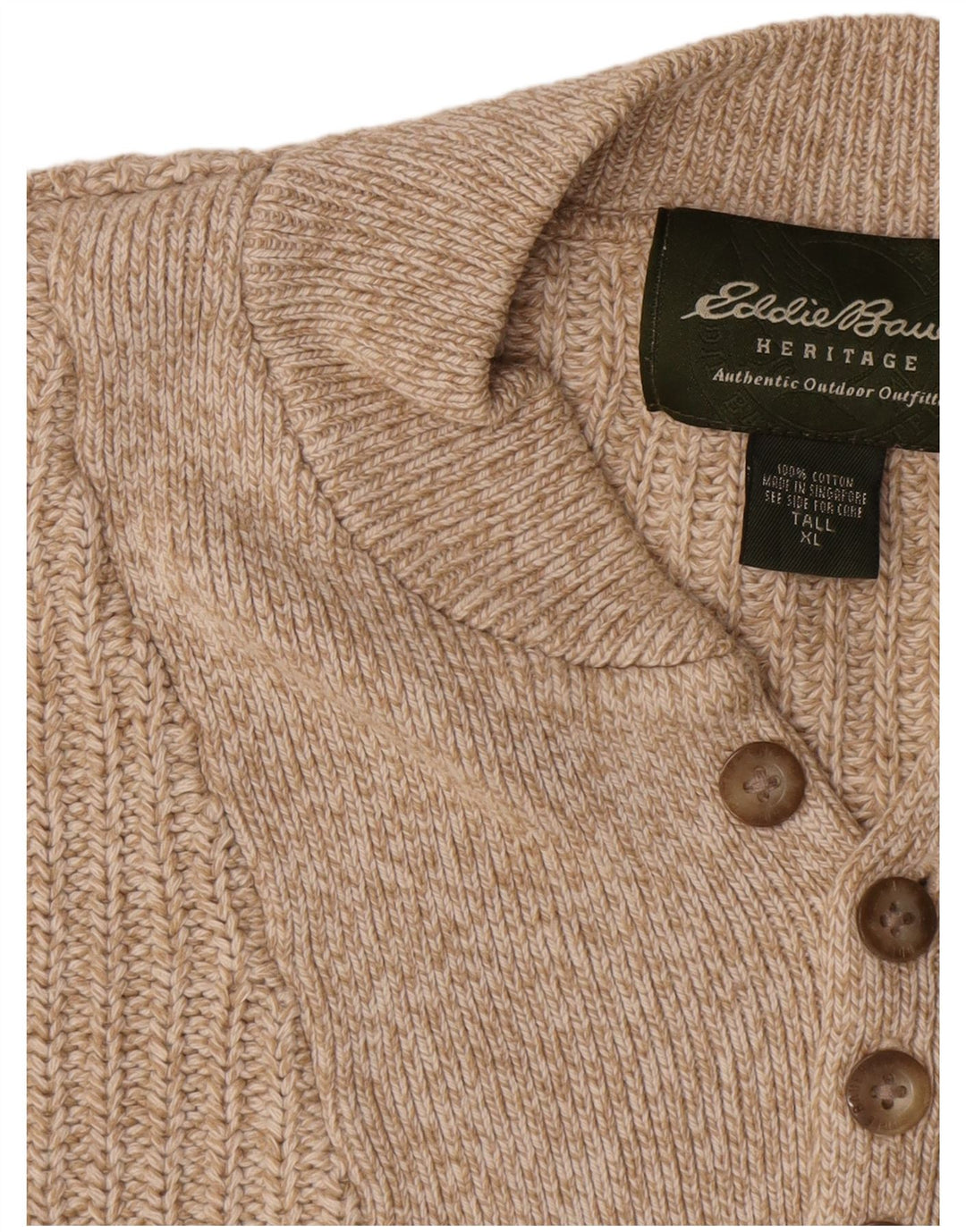 Eddie Bauer Męski sweter z wysokim dekoltem i guzikami XL, beżowy, bawełniany
