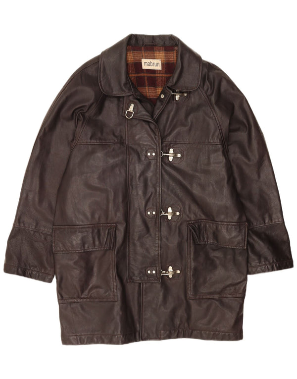 MABRUN Damski płaszcz skórzany oversize IT 50 XL Brązowa skóra