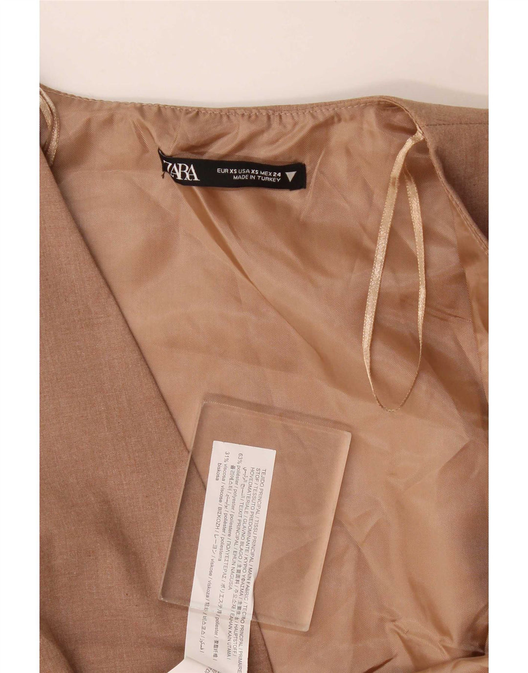 Zara Damska kamizelka OPEN UK 4 XS Beżowa Poliester