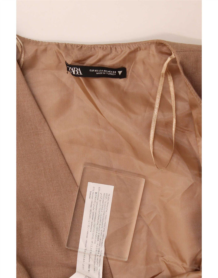 Zara Damska kamizelka OPEN UK 4 XS Beżowa Poliester