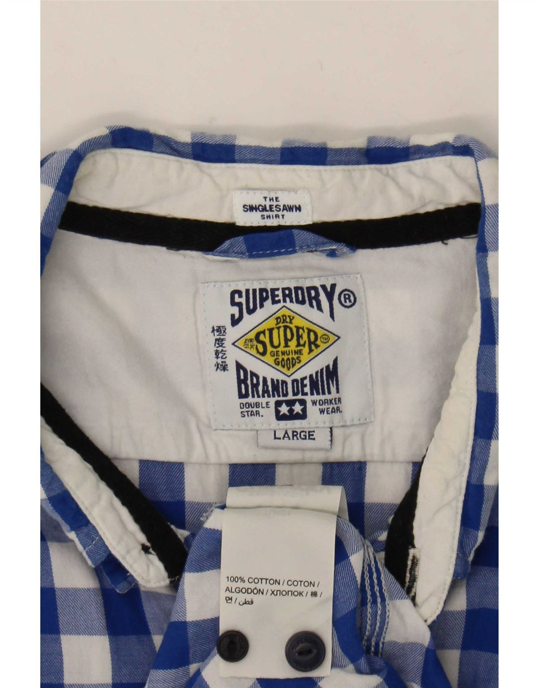 Superdry Mens Shirt Large Blue Gingham Cotton