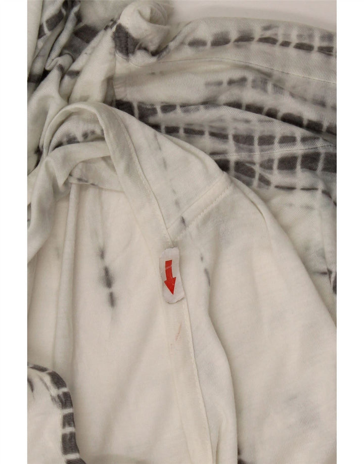 Damski top z kapturem w stylu vintage, rękaw 3/4, UK 14, średni biały poliester Tie Dye