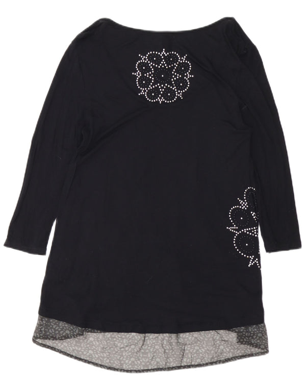 DESIGUAL Damska graficzna sukienka o linii A z rękawem 3/4 UK 12 Średnia czarna wiskoza