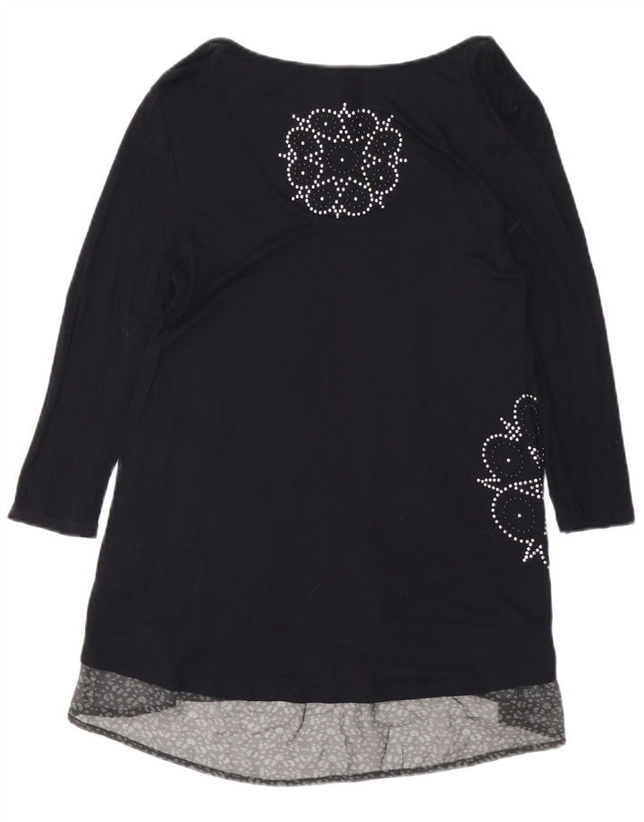 DESIGUAL Damska graficzna sukienka o linii A z rękawem 3/4 UK 12 Średnia czarna wiskoza