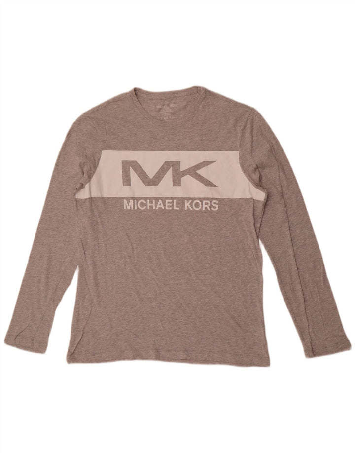 Męski graficzny top Michael Kors z długim rękawem, średnioszary, bawełniany w cętki