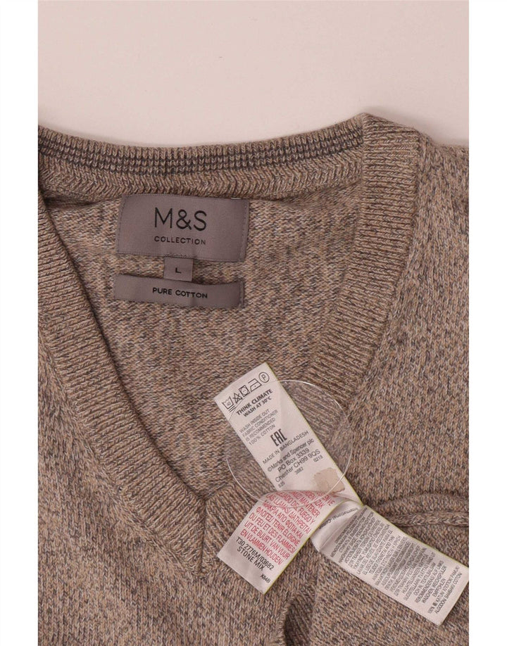 Marks & Spencer Męski podkoszulek z kamizelką, duży, beżowy, z bawełny w plamki