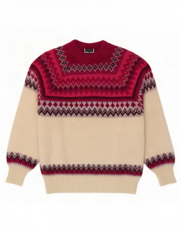 Vintage Womens Crew Neck Jumper Sweater UK 12 Medium Off White Fair Isle