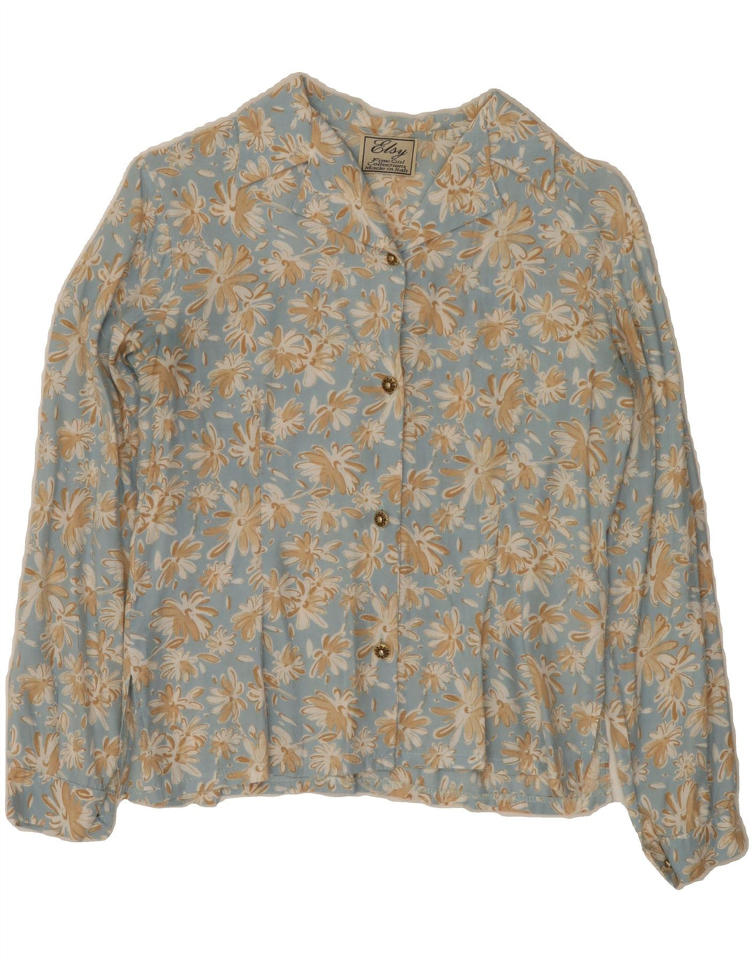VINTAGE Womens Shirt Blouse EU 38 Medium Blue Floral Viscose Vintage Vintage and Second-Hand Vintage from Messina Hembry 