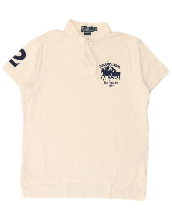 POLO RALPH LAUREN Męska koszulka polo do rugby o dopasowanym kroju, duża, biała, bawełniana