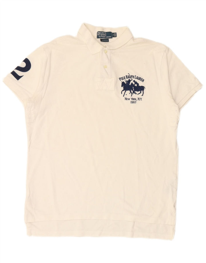 POLO RALPH LAUREN Męska koszulka polo do rugby o dopasowanym kroju, duża, biała, bawełniana
