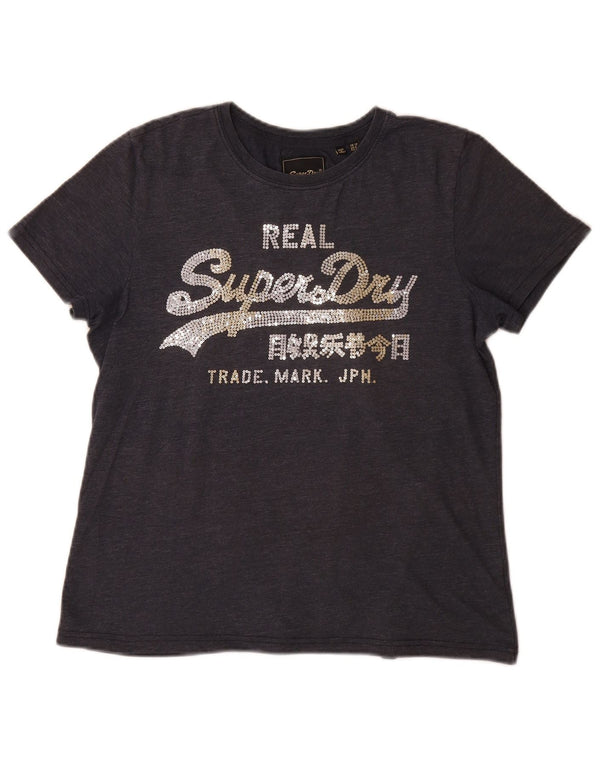 Damski T-shirt Superdry z grafiką Top UK 12 Średni Szary