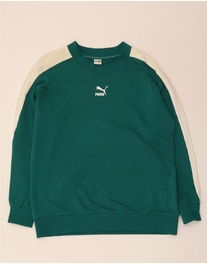 Męska bluza Puma Sweter, mała, zielona, bawełniana w bloki kolorów