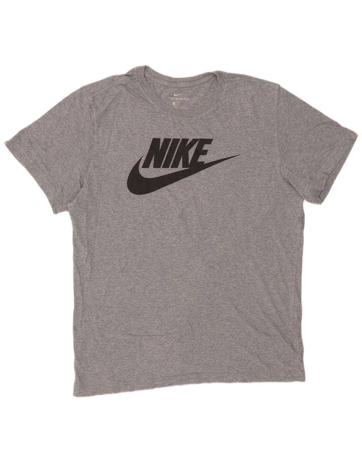Męski T-shirt z grafiką NIKE, duży, szary, bawełniany