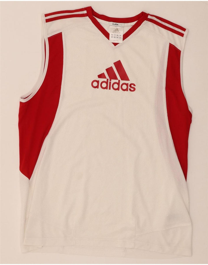 Adidas Męska kamizelka Climalite Graphic Top Średni biały poliester z blokami kolorów
