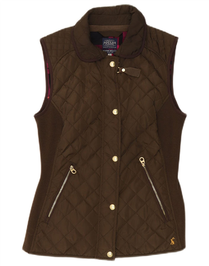 JOULES Womens Quilted Gilet UK 8 Small Khaki Polyester