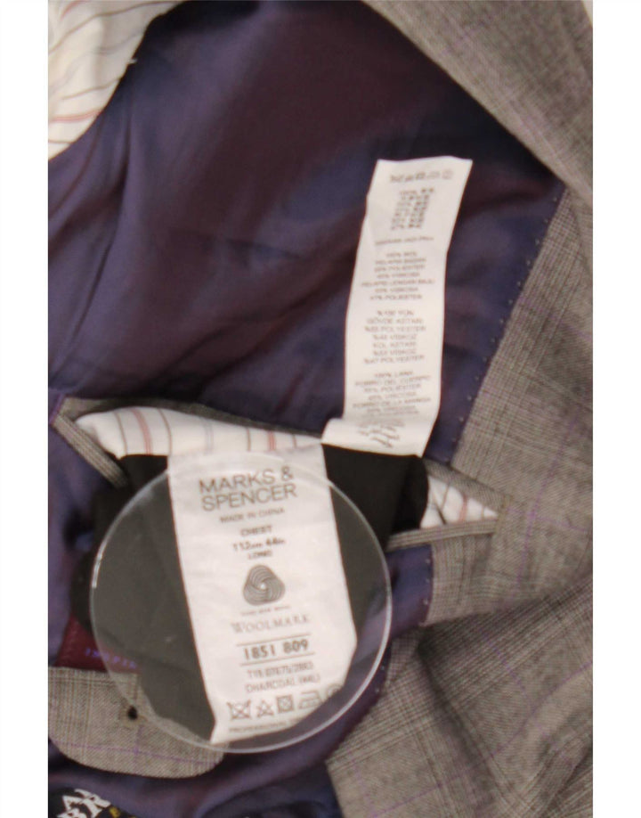 Marks & Spencer Męska marynarka zapinana na 2 guziki UK 44 XL, szara wełniana kratka