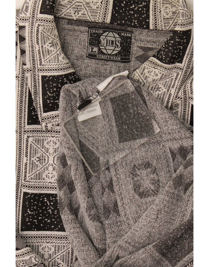 Męska koszula flanelowa w stylu vintage, duża, szara, geometryczna bawełna