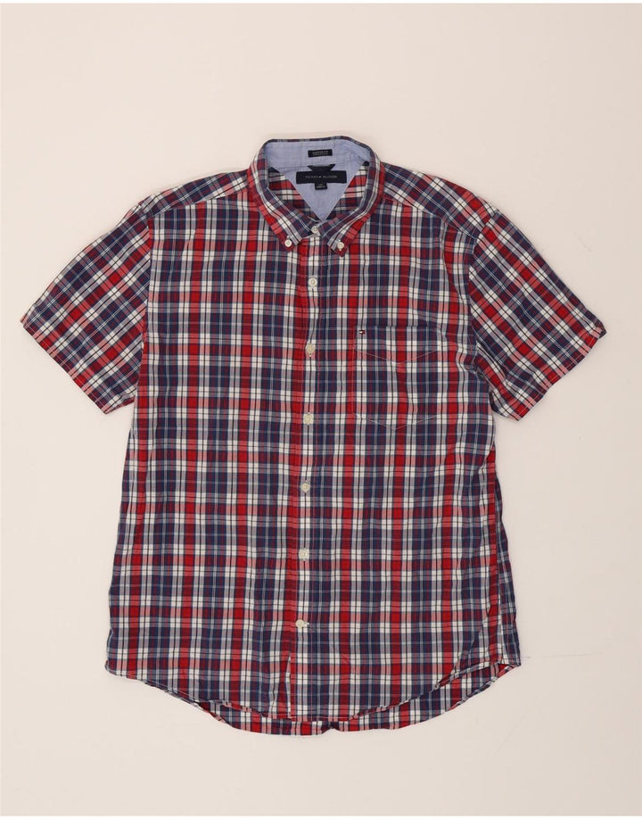 Męska koszula z krótkim rękawem Tommy Hilfiger o dopasowanym kroju, w dużą granatową kratkę