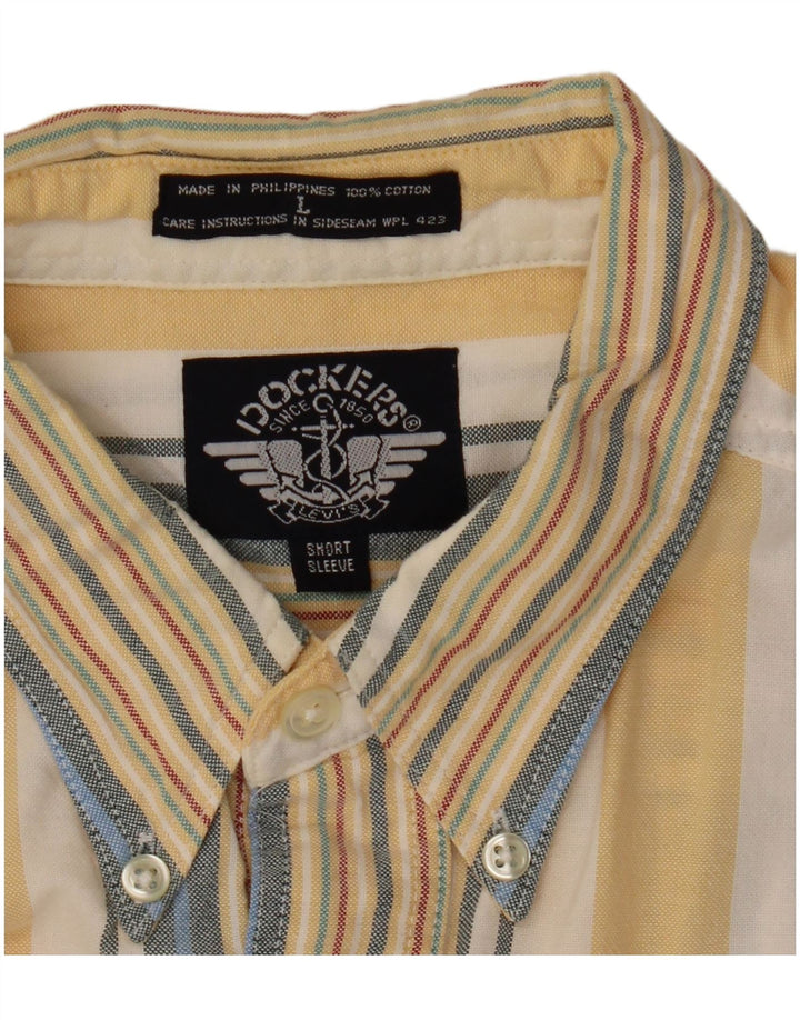 DOCKERS Męska koszula z krótkim rękawem, duża, żółta, bawełniana w paski
