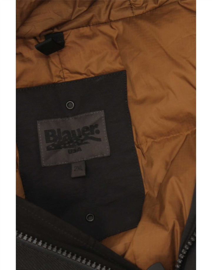 Męski ocieplany płaszcz z kapturem Blauer UK 44 2XL Czarny poliester