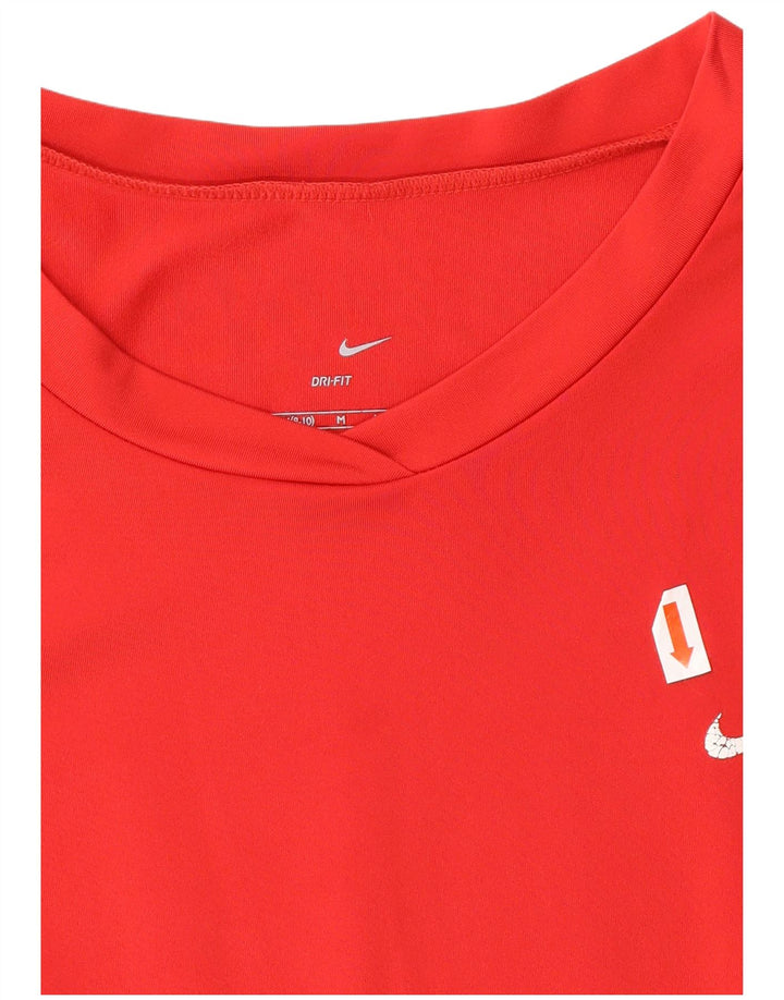 NIKE Womens Dri Fit Top Long Sleeve UK 8/10 Medium Red Colourblock