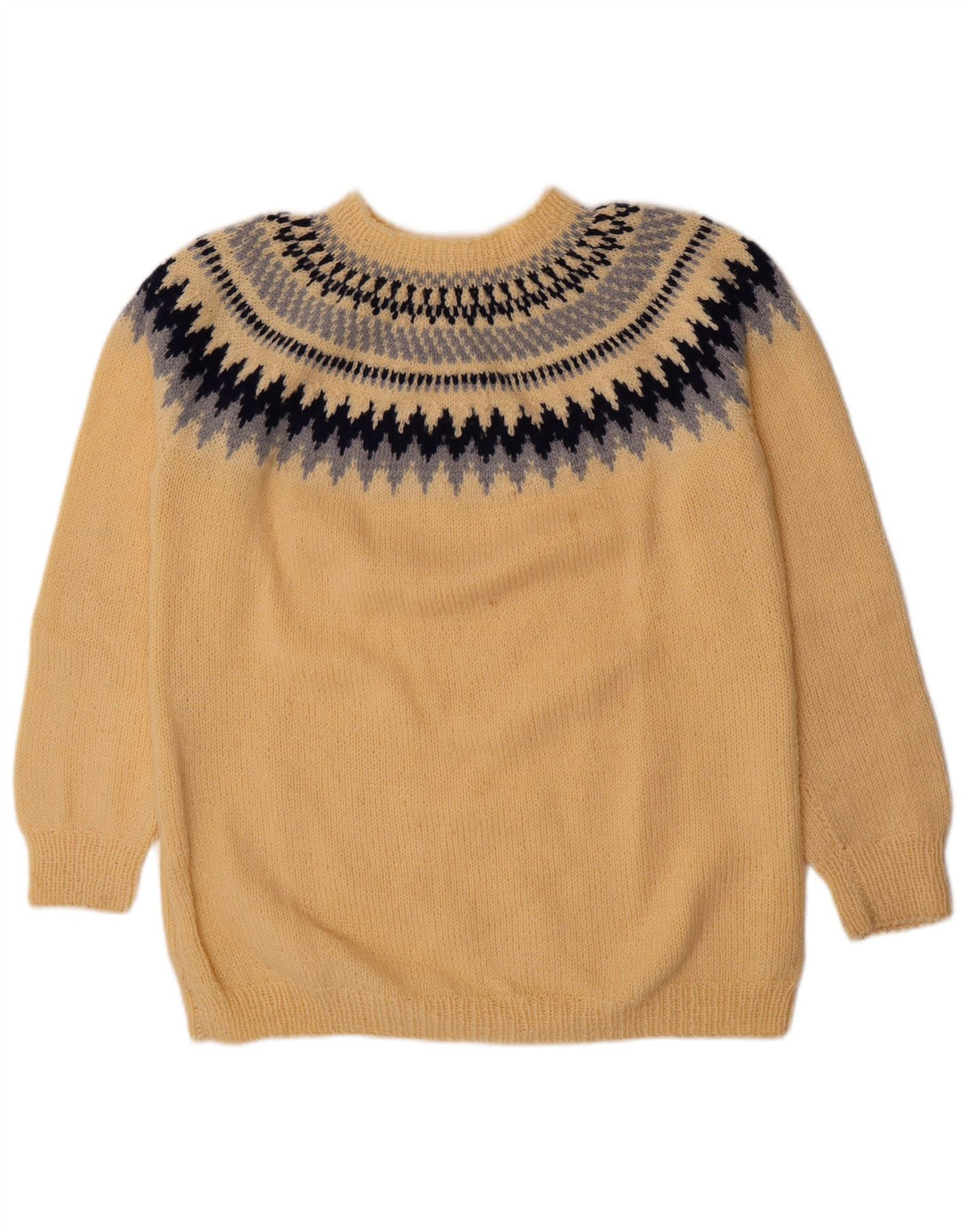 Vintage męski sweter z okrągłym dekoltem, średni żółty Fair Isle