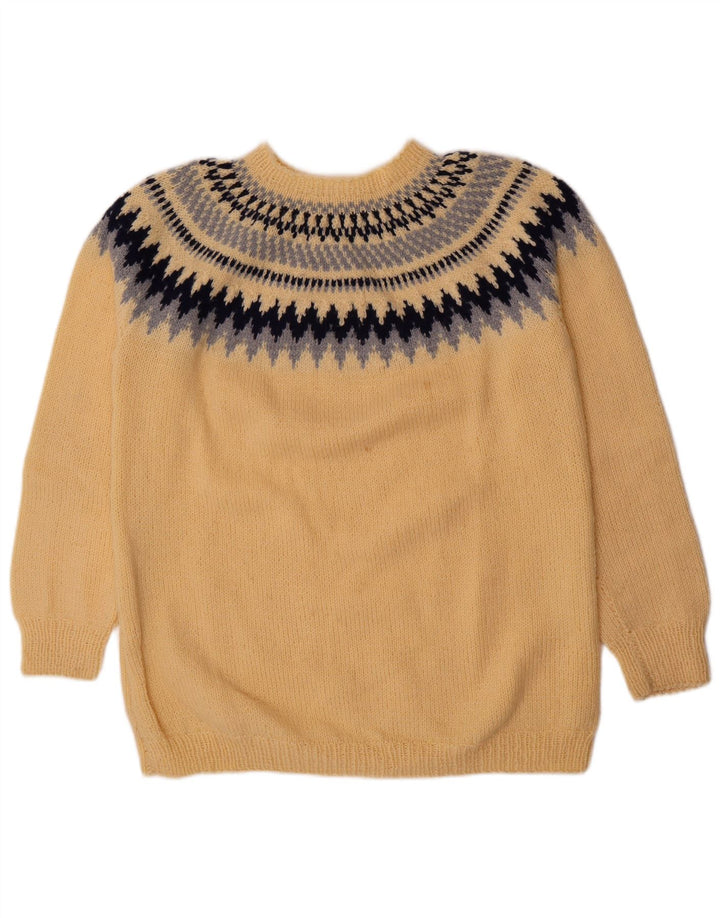 Vintage męski sweter z okrągłym dekoltem, średni żółty Fair Isle